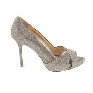 Nina gold glitter peep toe platform stiletto heels, size 10, 40 (EU)